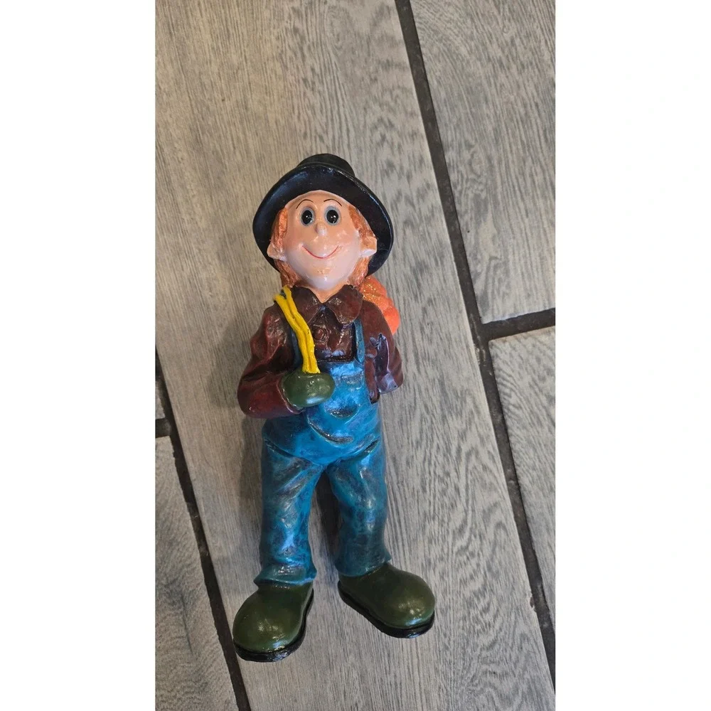 Fall Harvest Boy Figurine with Pumpkin Resin Autumn Thanksgiving Decor 7 Inch